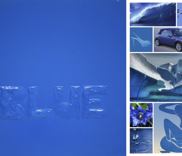 Bleu, 2012, Acrylique sur toile 60×60 + Collage: Tirage sur papier photo brillant 30×60
