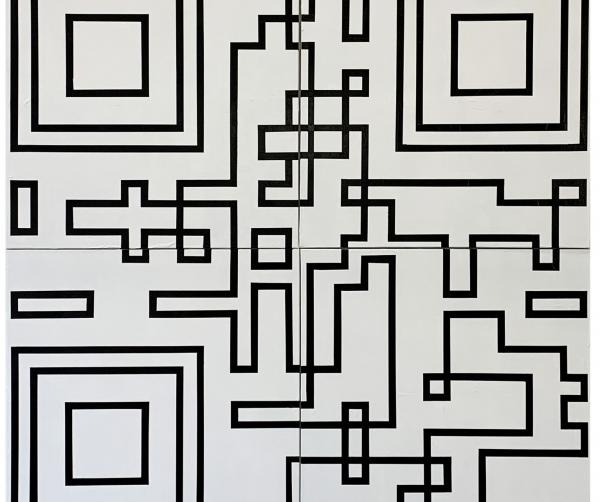 Labyrinthe, 2021, Collage et acrylique sur 4 toiles, 160x160cm