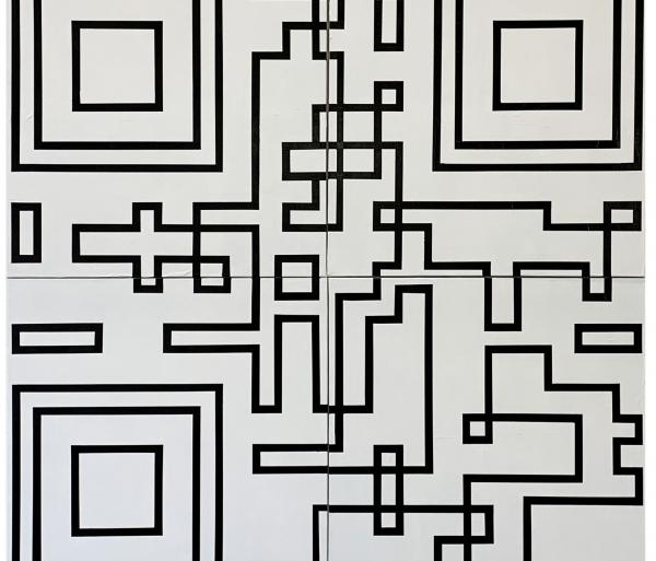 Labyrinthe, 2021, Collage et acrylique sur 4 toiles, 160x160cm