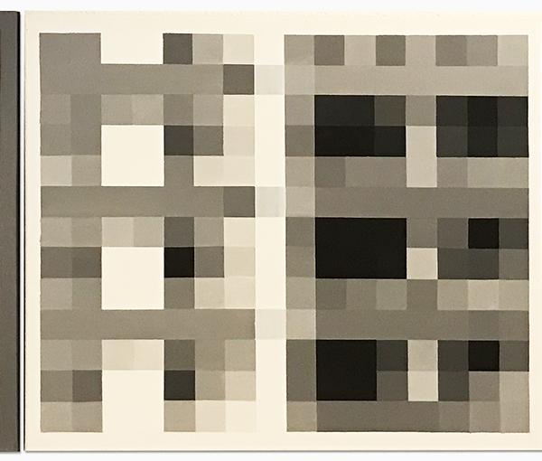 Pixelplatte gris, 2019, Acrylic on canvas, 50 x 60 cm x 3